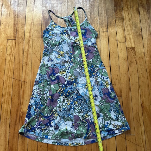Patagonia Women's Spright Dress Floral Green Blue Purple White Keyhole Back L - Picture 3 of 7